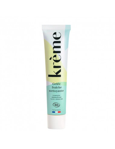 Kreme gelée nettoyante verte jaune bleu fraîche au thym anti-imperfections