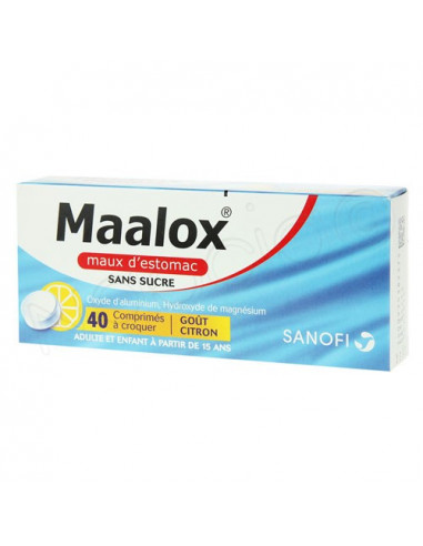 Maalox Maux d'Estomac sans sucre 40 comprimés à croquer Goût Citron