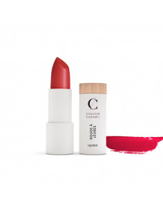 Couleur Caramel Rouge à Lèvres Mat Bio rechargeable Rouge Sombre n°120. 3,5g tube blanc et bois