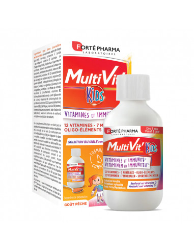 Forté Pharma MultiVit' Kids Vitamines et Immunité. Solution Buvable 150ml gout peche