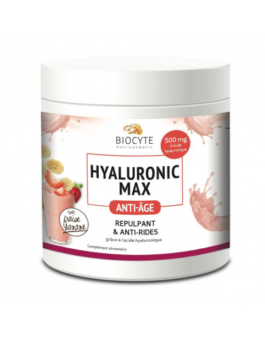 Biocyte Hyaluronic Max Anti-âge gout fraise-banane. 240g poudre 500mg