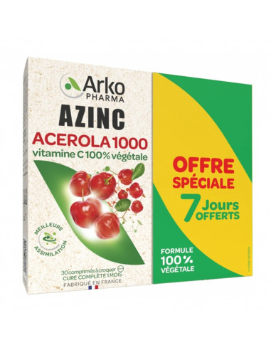 Arkopharma Azinc Acerola 1000. Offre 2x30 comprimés à croquer