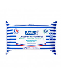 Dodie Lingettes Nettoyantes Bébé Biodégradables. x70 lingettes grand format paquet rayé bleu blanc