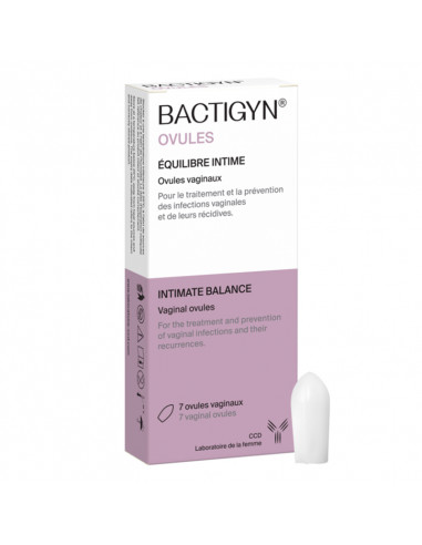 Bactigyn Ovules Vaginaux Équilibre Intime. x7 ovules boite rose violet blanc