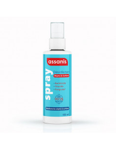 Assanis Spray Désinfectant Objets & Surfaces. 100ml flacon bleu blanc et rouge