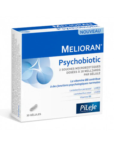 Pileje Melioran Psychobiotic. 30 gélules boite blanche et bleue