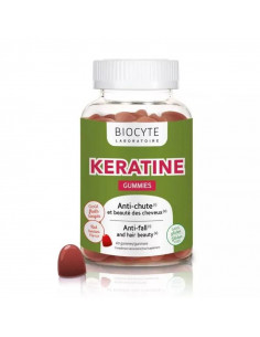 Biocyte Keratine Gummies Anti-chute Cheveux. 60 gommes gout fruits rouges pot vert et rouge