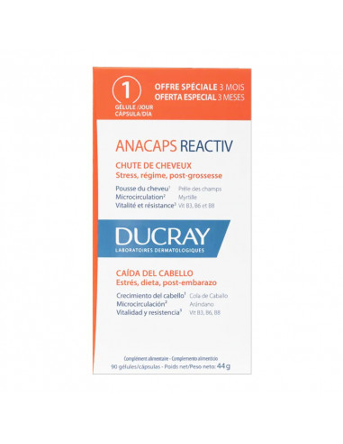 Ducray Anacaps Reactiv Chute de Cheveux. 90 gélules chute réactive cure 3 mois grande boite