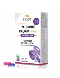 Biocyte Hyaluronic Jour/Nuit 400mg Anti-âge 24h. 2x30 gélules boite blanche violet