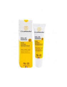 Cicamanuka Soin Lèvres Réparateur Miel de Manuka jaune et blanc tube