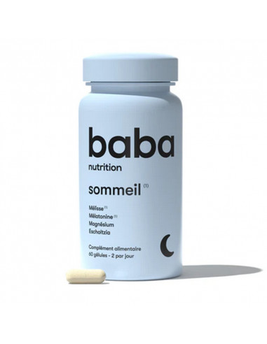 Baba Nutrition Sommeil. 60 gélules pot bleu gris