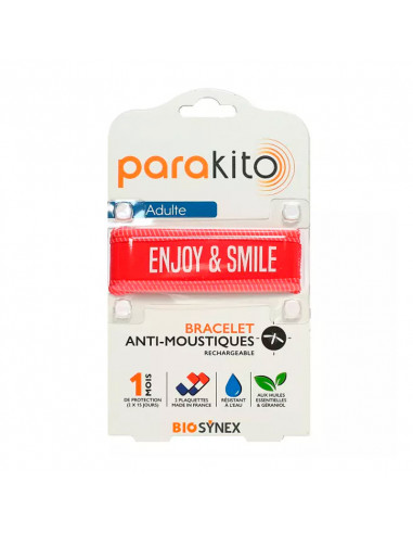 Parakito Bracelet Anti-Moustique Rechargeable Adulte rouge Enjoy
