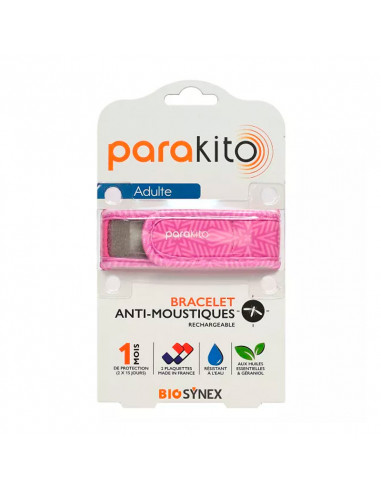 Parakito Bracelet Anti-Moustique Rechargeable Adulte Rose Graphique