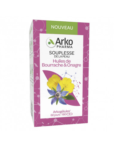 Arkopharma Souplesse de la Peau Huiles Bourrache Onagre. 180 capsules