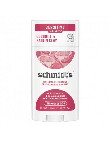 Schmidt's Désodorisant Naturel Sensitive Coconut & Kaolin Clay. Stick 75g