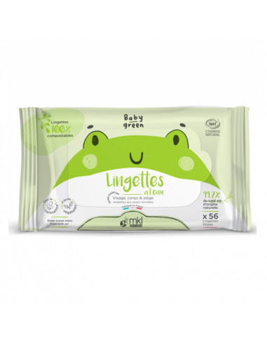 MKL Baby Green Lingettes à l'eau. Paquet vert grenouille de 56 lingettes