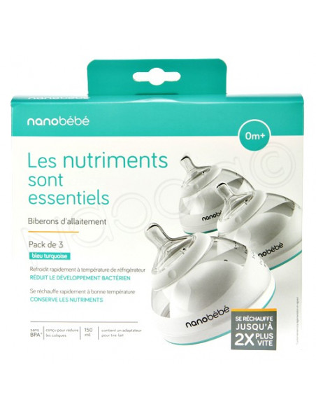 Nanobébé Biberons d'Allaitement 0m+ 150ml. Pack de 3