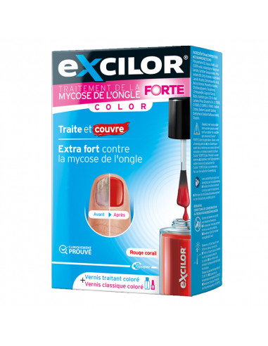 Excilor Forte Color Rouge Corail Traitement Mycose de l'Ongle. 30ml + 8ml