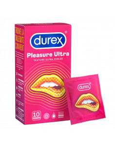 Durex Pleasure Ultra Texture perlée. 10 préservatifs boite rose et bouche jaune