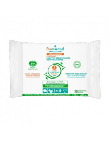 Puressentiel Assainissant Lingettes Désinfectantes. x32 lingettes