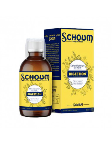 Schoum Digestion Détoxification du Foie Solution 500ml flacon jaune bleu