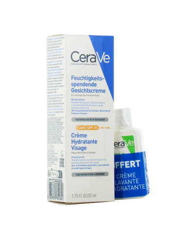 Cerave Crème Hydratante Visage SPF30 52ml + Crème Lavante 20ml OFFERTE