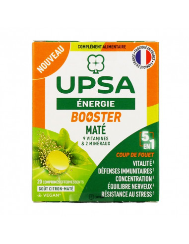 UPSA Energie Booster Maté 5en1. 20 comprimés effervescents