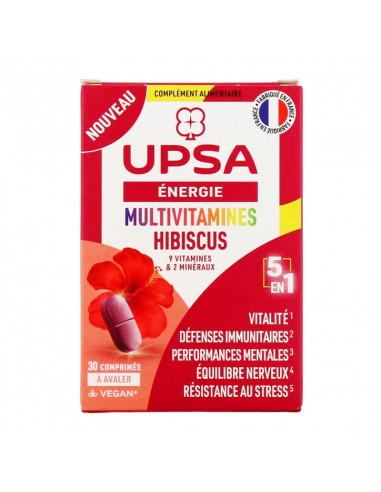 UPSA Energie Multivitamines Hibiscus 5en1. 30 comprimés