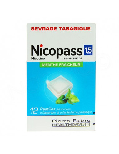 Nicopass 1.5mg Sans sucre Menthe Fraicheur 12 pastilles édulcorées