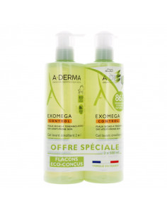 Aderma Exomega Control Gel Lavant Emollient. Lot 2x500ml