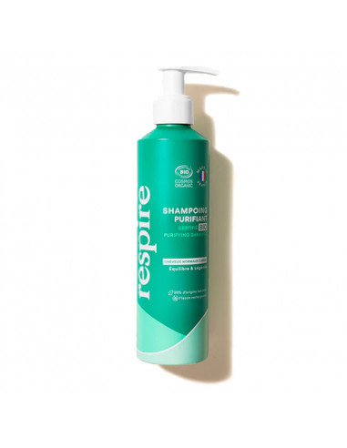 Respire Shampooing Purifiant Bio. 250ml flacon pompe vert rechargeable