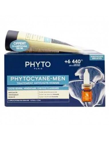 Phytocyane Men Traitement Antichute Homme 12 flacons + shampooing 100ml OFFERT