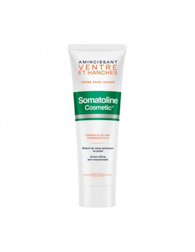 Somatoline Amincissant Ventre et Hanches Crème Effet Chaud. 250ml tube orange vert blanc