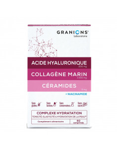 Granions Complexe Hydratation Peau. 60 comprimés boite rose violet bordeaux