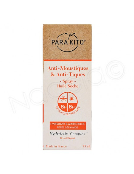 Para'Kito Anti-Moustiques & Anti-Tiques Huile Sèche Hydratant & Après-Soleil 6M+ Spray 75ml  - 2
