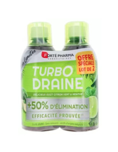 Turbodraine Minceur Citron Vert & Menthe. Lot 2x500ml. Emballage avec capuchon vert