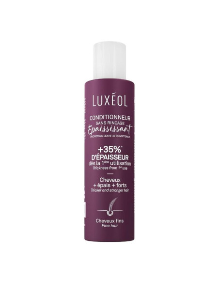 Flacon bordeau et son capuchon blanc luxeol conditionneur sans rincage épaississant, 150ml