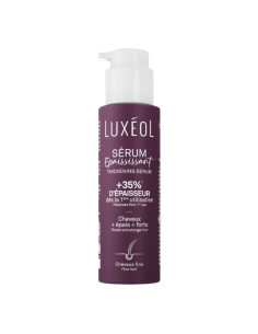 flacon bordeau avec pompe blanche luxeol, serum epaississant sans rincage 100ml