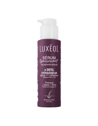 flacon bordeau avec pompe blanche luxeol, serum epaississant sans rincage 100ml