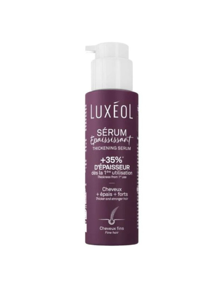 flacon bordeau avec pompe blanche luxeol, serum epaississant sans rincage 100ml