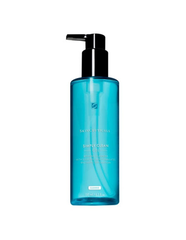 flacon bleu à pompe noir, simply clean gel skinceuticals 195ml
