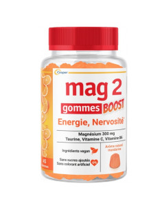 Mag 2 Boost energie, Nervosité. Arôme Mandarine Magnésium 300mg. 45 gommes