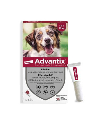 Advantix Solution spot-on Chien moyen 10 à 25 kg Pipettes de 25ml 4 pipettes Bayer - 1