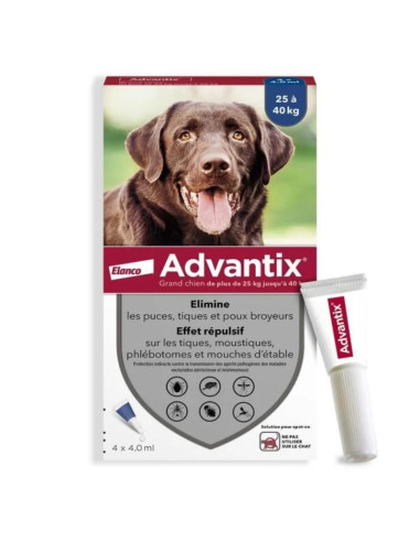Advantix Solution spot-on Grand Chien 25-40kg pipettes de 4ml 4 pipettes
