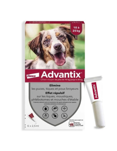 Advantix Solution spot-on Chien moyen 10 à 25 kg Pipettes de 25ml 6 pipettes