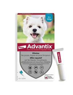Advantix Solution spot-on Petit Chien 4 à 10 kg Pipettes de 1ml 6 pipettes