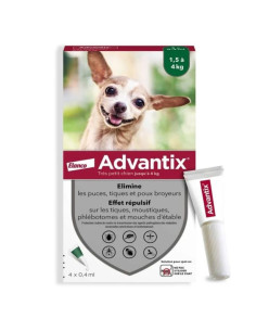 Advantix Très petit chien Solution Spot-on 1,5kg-4kg 4 pipettes de 04ml