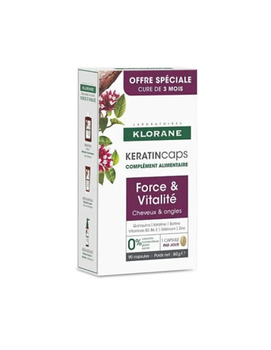 Klorane KeratinCaps Cure de Force Cheveux et Ongles 90 capsules