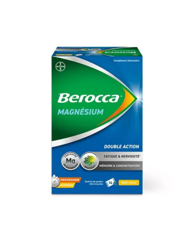 Berocca Magnésium Poudre Eff.Double Action Citron 14 sachets