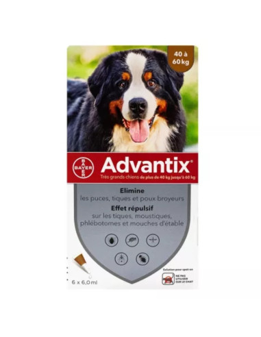 Advantix Solution spot-on Grand Chien - entre 40 à 60 kg - 4 pipettes de 6 ml